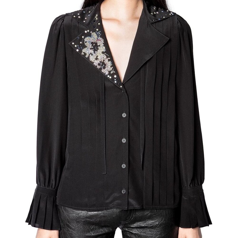 Zadig & Voltaire Tessa Embellished Silk Top Blouse